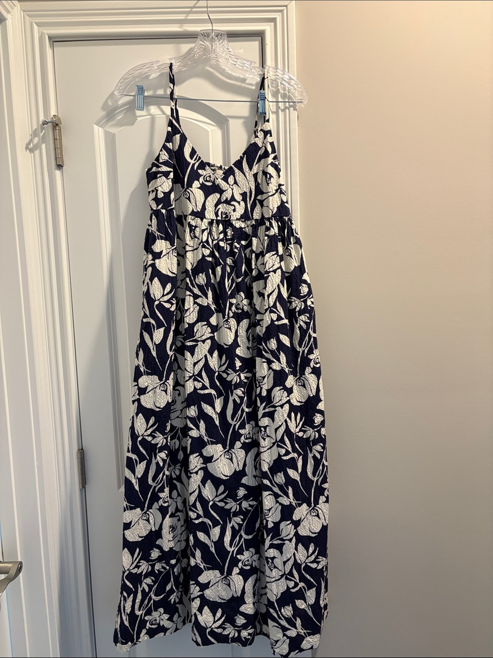 Navy and White Floral Maxi Dress - Spaghetti Strap Summer Dress